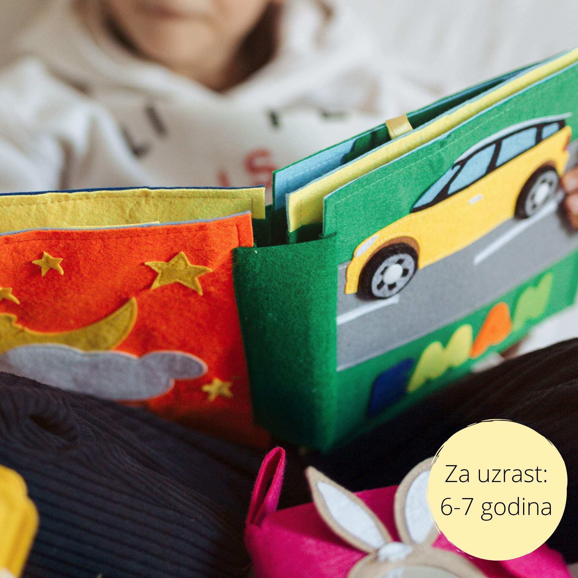 Edukativna knjiga za dječka uzrast 6 - 7 godina, platnena knjiga, tiha knjiga, slikovnica, didaktička igračka, HAGI